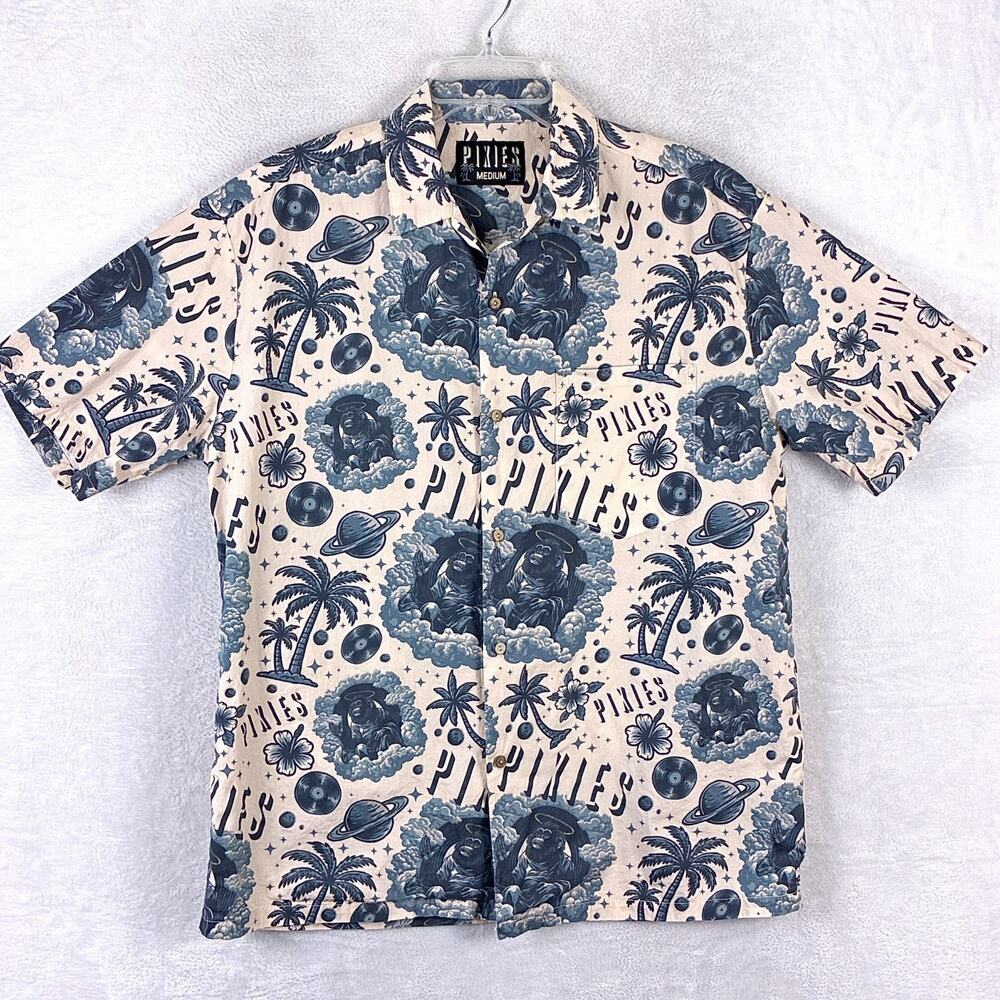 The Pixies Shirt Mens M Blue Palms Monkey AOP Hawaiian Aloha 90s Alt Rock Band